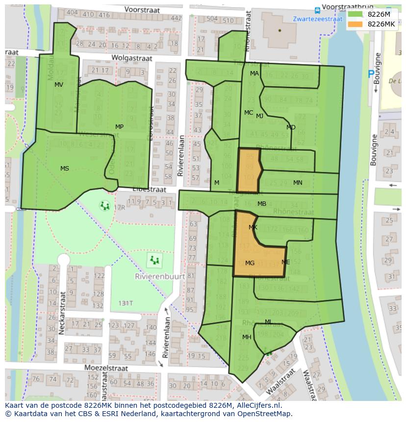 Afbeelding van het postcodegebied 8226 MK op de kaart.