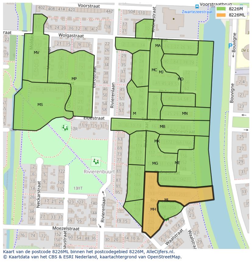 Afbeelding van het postcodegebied 8226 ML op de kaart.