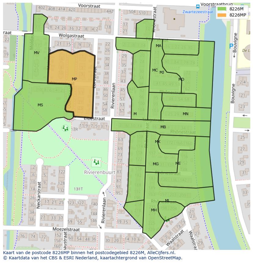 Afbeelding van het postcodegebied 8226 MP op de kaart.