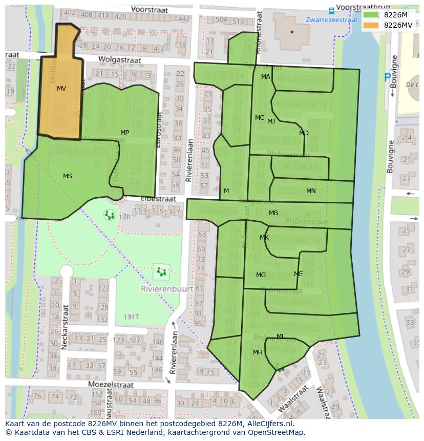 Afbeelding van het postcodegebied 8226 MV op de kaart.