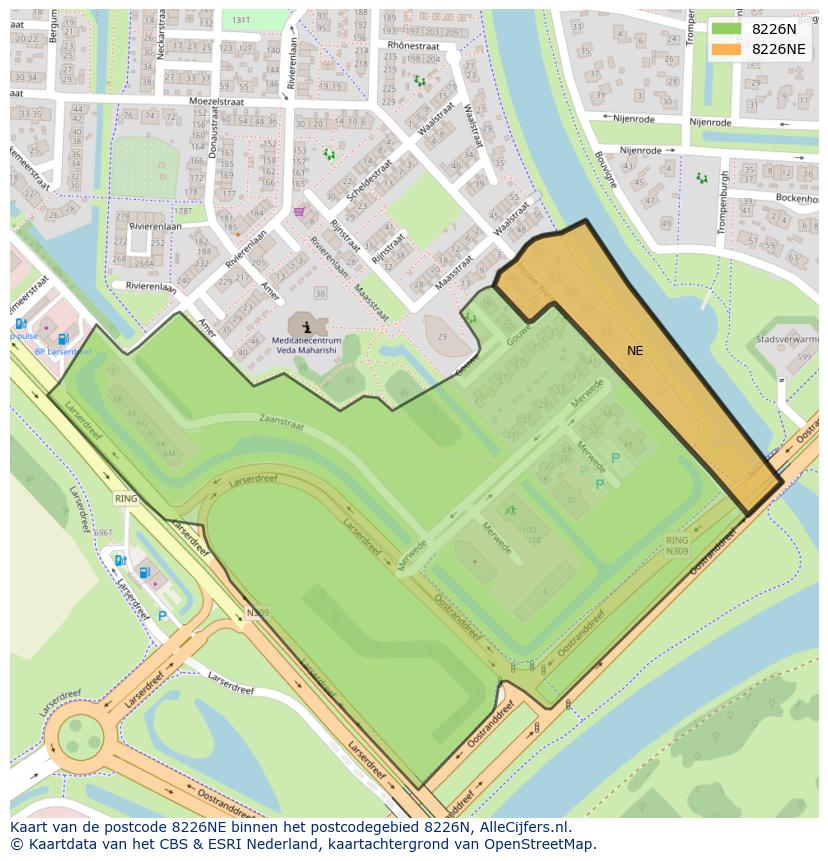 Afbeelding van het postcodegebied 8226 NE op de kaart.
