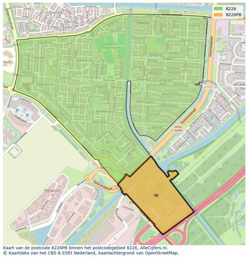 Afbeelding van het postcodegebied 8226 PB op de kaart.