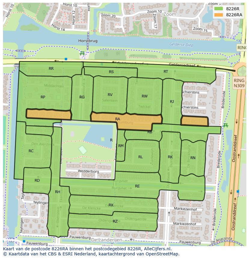 Afbeelding van het postcodegebied 8226 RA op de kaart.