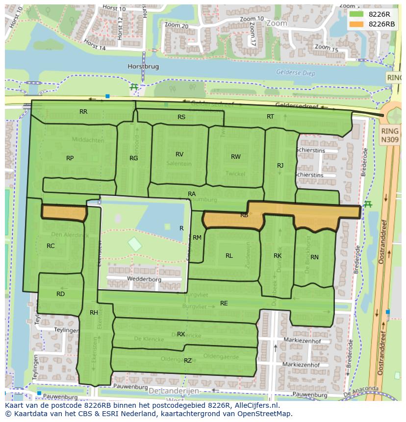 Afbeelding van het postcodegebied 8226 RB op de kaart.