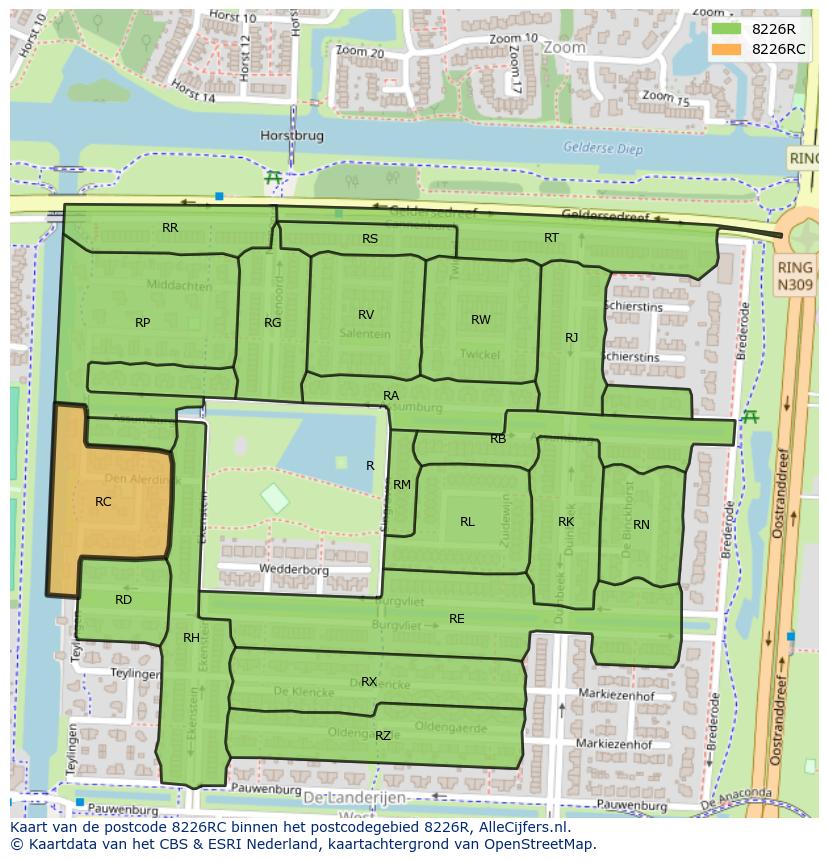 Afbeelding van het postcodegebied 8226 RC op de kaart.