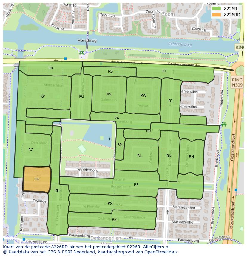 Afbeelding van het postcodegebied 8226 RD op de kaart.