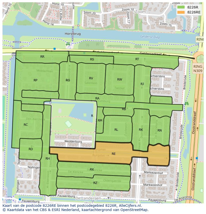 Afbeelding van het postcodegebied 8226 RE op de kaart.