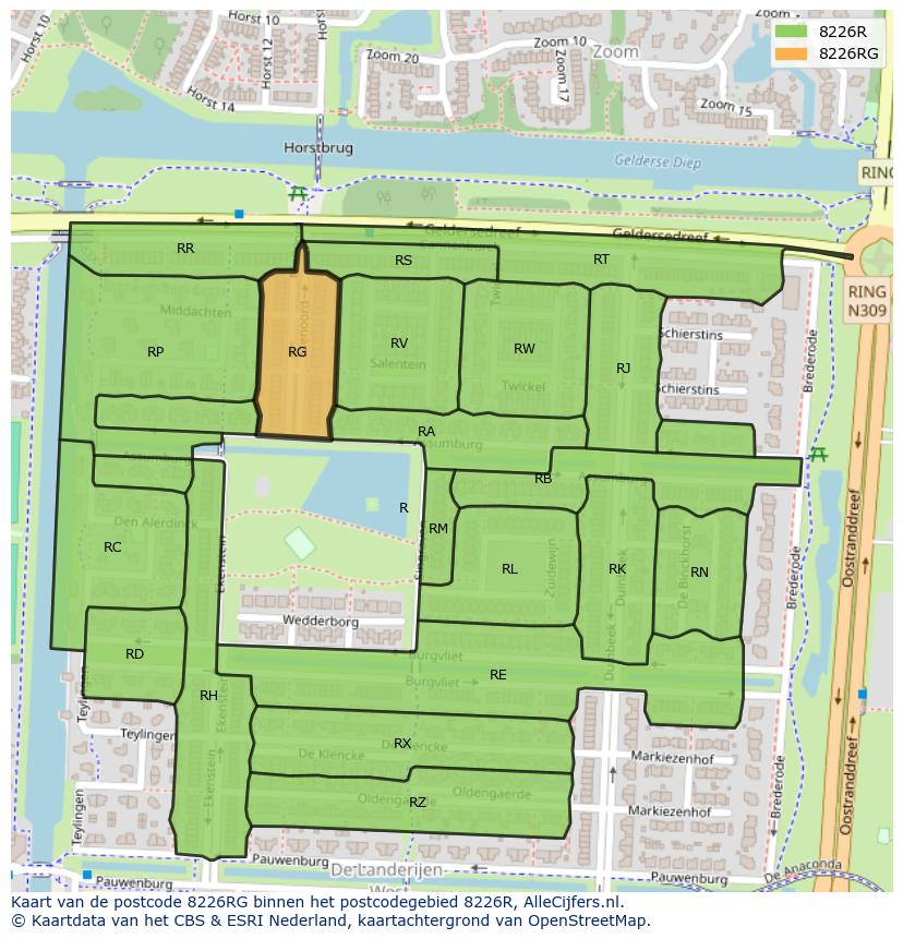 Afbeelding van het postcodegebied 8226 RG op de kaart.
