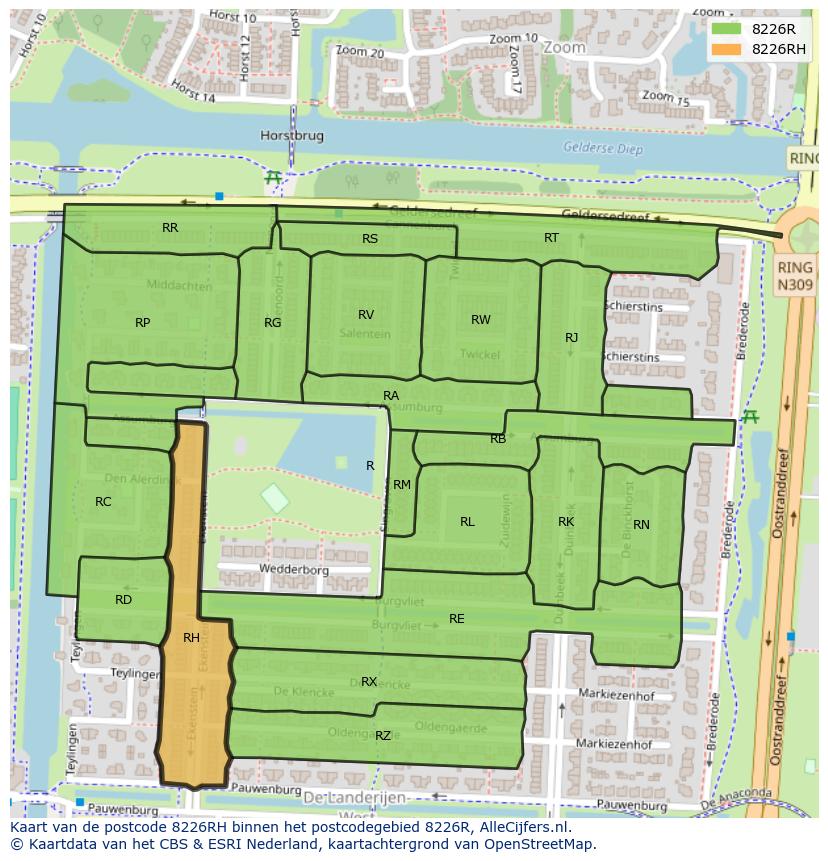Afbeelding van het postcodegebied 8226 RH op de kaart.