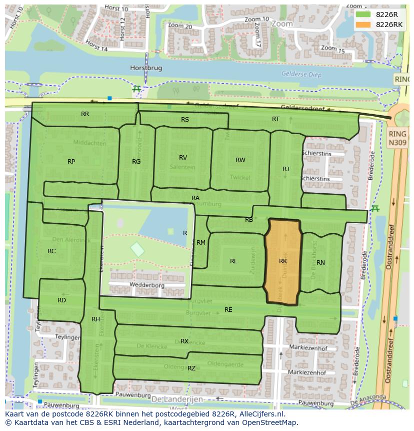 Afbeelding van het postcodegebied 8226 RK op de kaart.