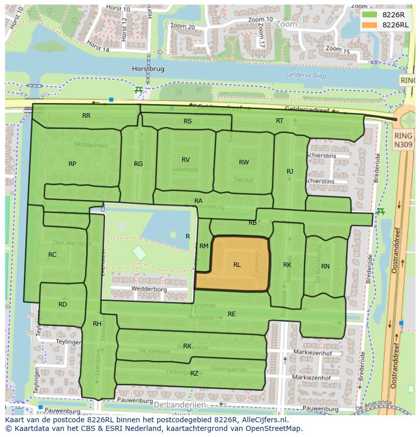 Afbeelding van het postcodegebied 8226 RL op de kaart.