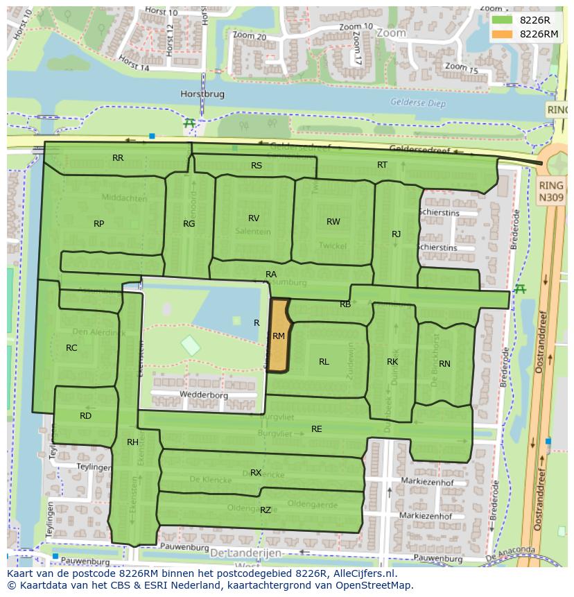 Afbeelding van het postcodegebied 8226 RM op de kaart.