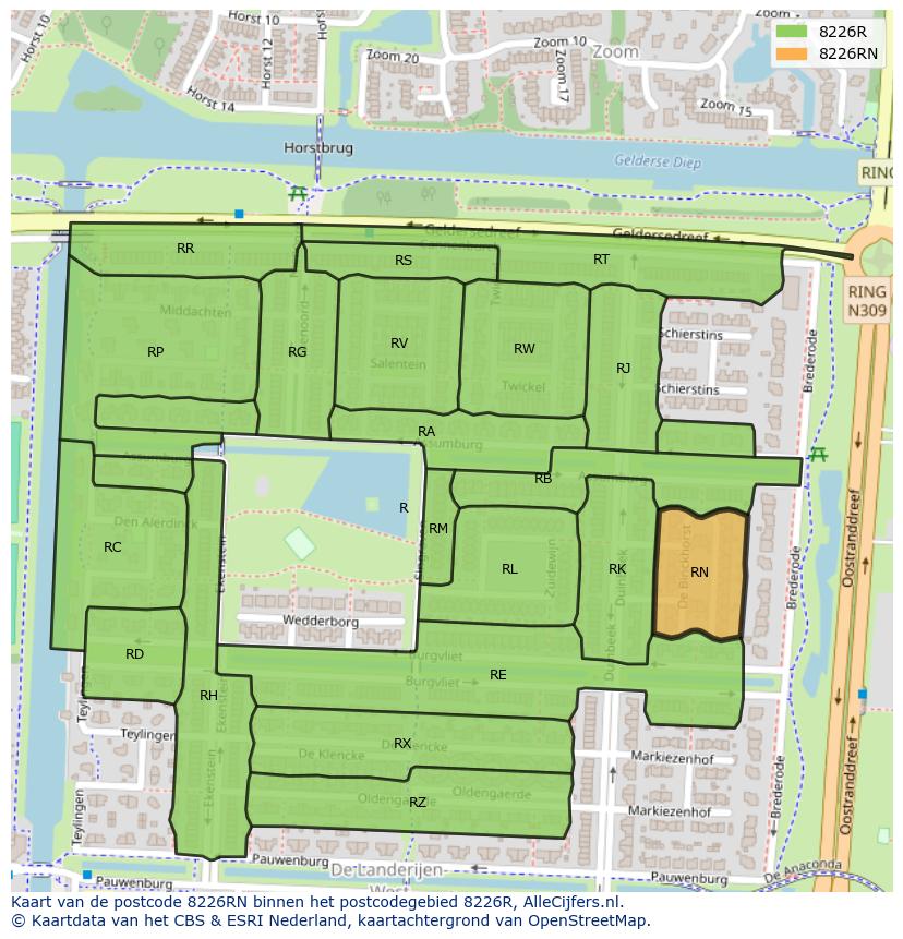Afbeelding van het postcodegebied 8226 RN op de kaart.