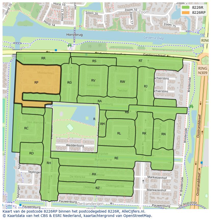Afbeelding van het postcodegebied 8226 RP op de kaart.