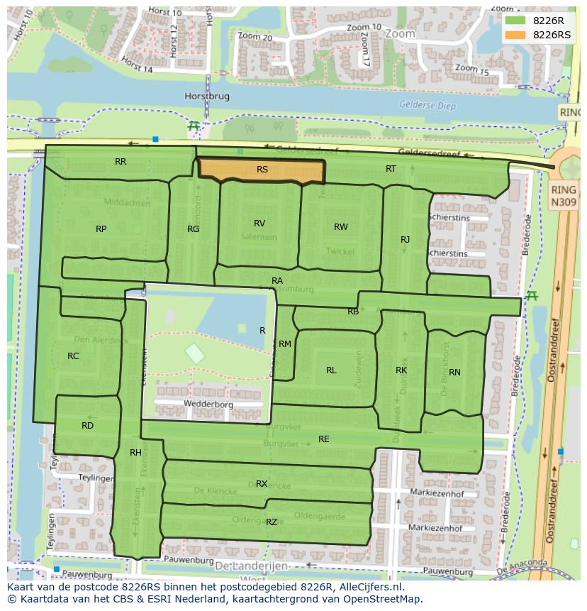 Afbeelding van het postcodegebied 8226 RS op de kaart.