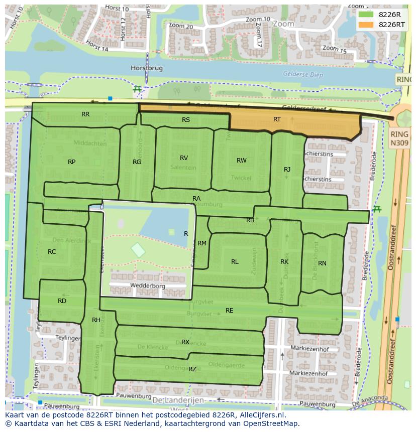 Afbeelding van het postcodegebied 8226 RT op de kaart.