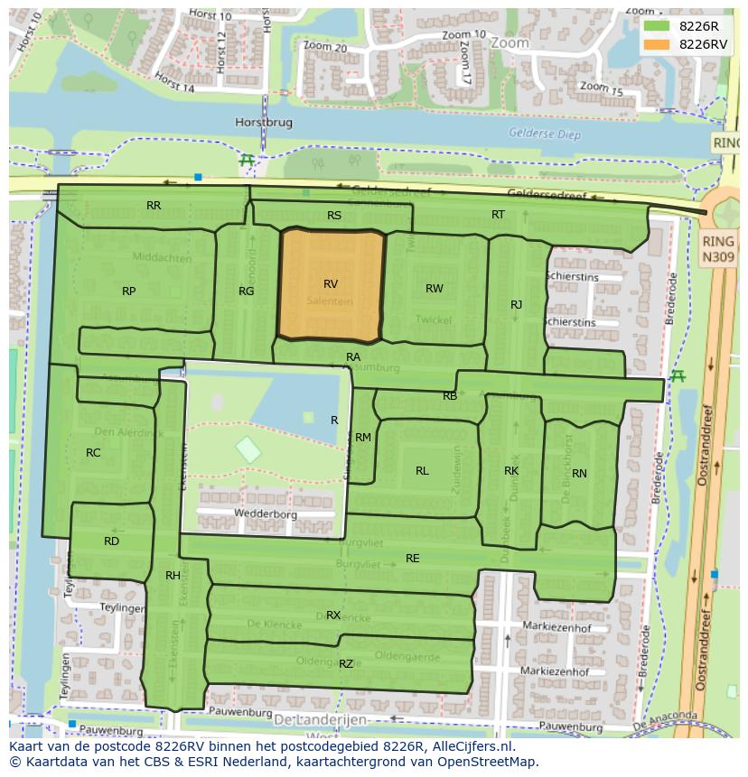 Afbeelding van het postcodegebied 8226 RV op de kaart.