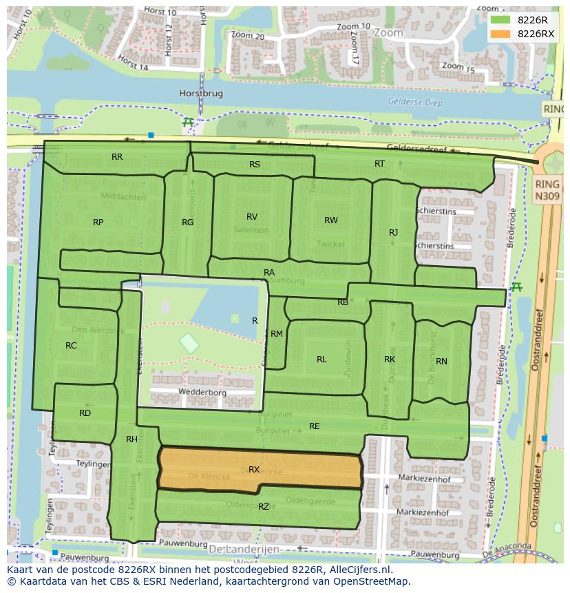 Afbeelding van het postcodegebied 8226 RX op de kaart.