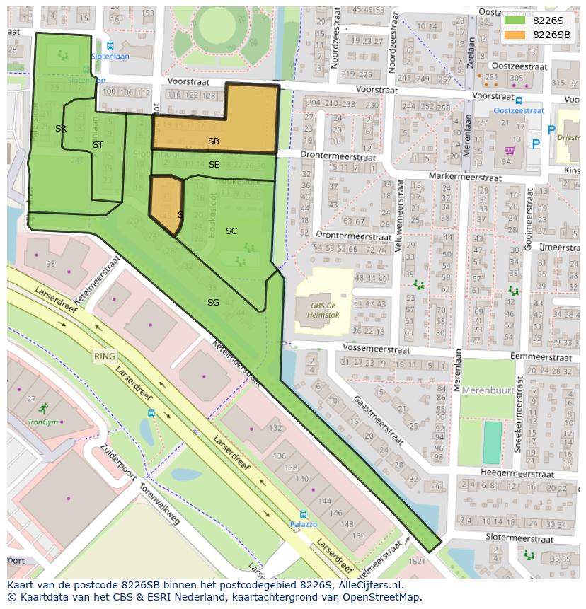 Afbeelding van het postcodegebied 8226 SB op de kaart.