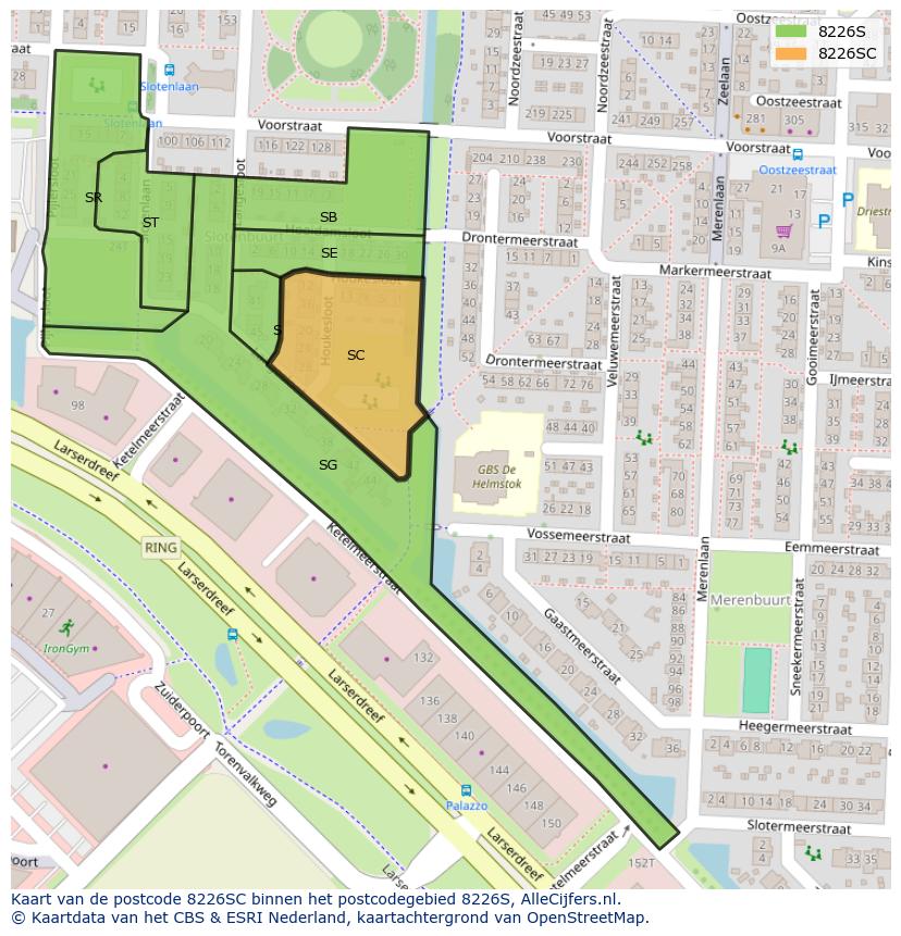 Afbeelding van het postcodegebied 8226 SC op de kaart.