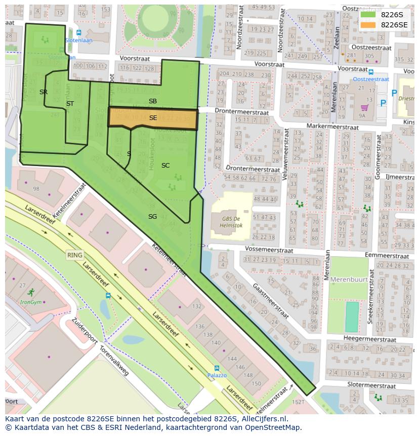 Afbeelding van het postcodegebied 8226 SE op de kaart.