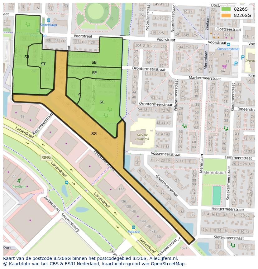 Afbeelding van het postcodegebied 8226 SG op de kaart.