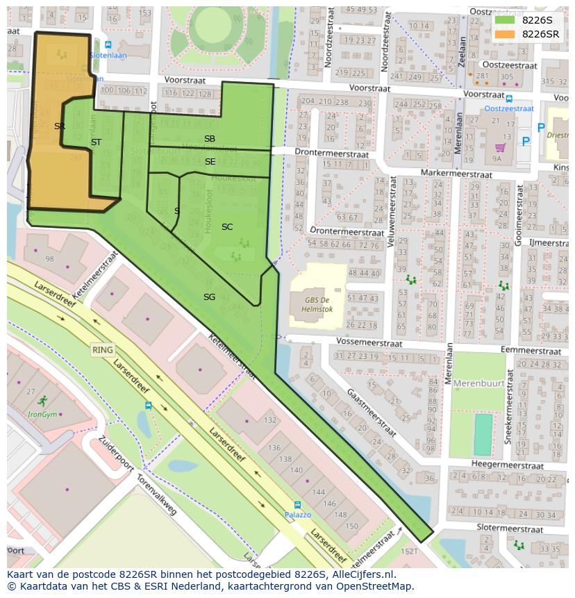 Afbeelding van het postcodegebied 8226 SR op de kaart.
