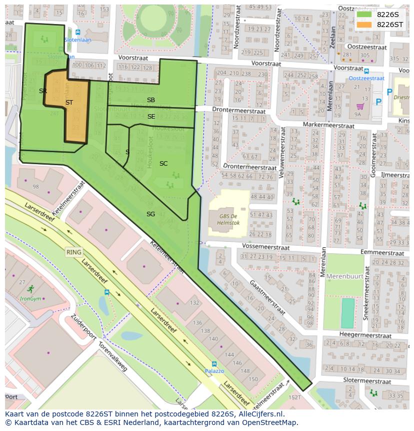 Afbeelding van het postcodegebied 8226 ST op de kaart.