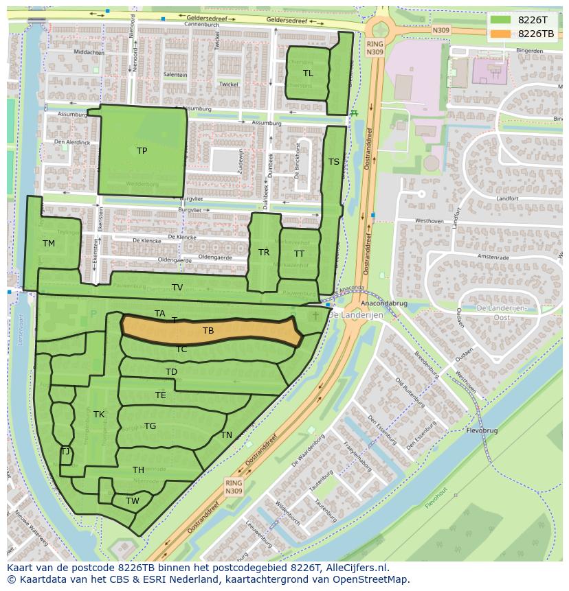 Afbeelding van het postcodegebied 8226 TB op de kaart.