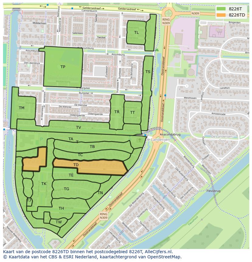 Afbeelding van het postcodegebied 8226 TD op de kaart.
