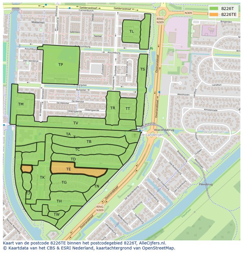Afbeelding van het postcodegebied 8226 TE op de kaart.
