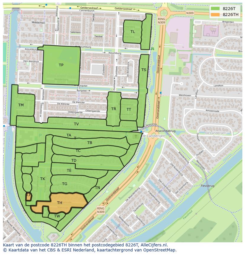 Afbeelding van het postcodegebied 8226 TH op de kaart.