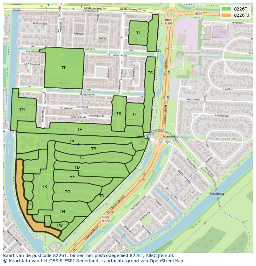 Afbeelding van het postcodegebied 8226 TJ op de kaart.