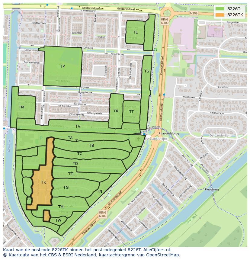 Afbeelding van het postcodegebied 8226 TK op de kaart.