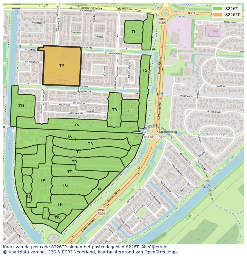 Afbeelding van het postcodegebied 8226 TP op de kaart.
