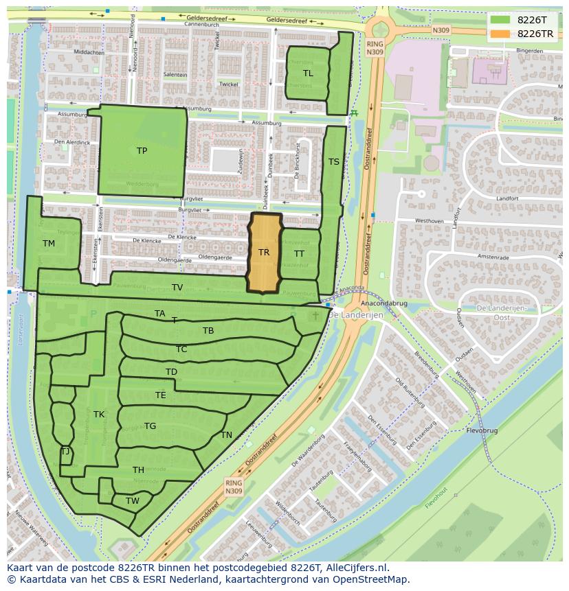 Afbeelding van het postcodegebied 8226 TR op de kaart.