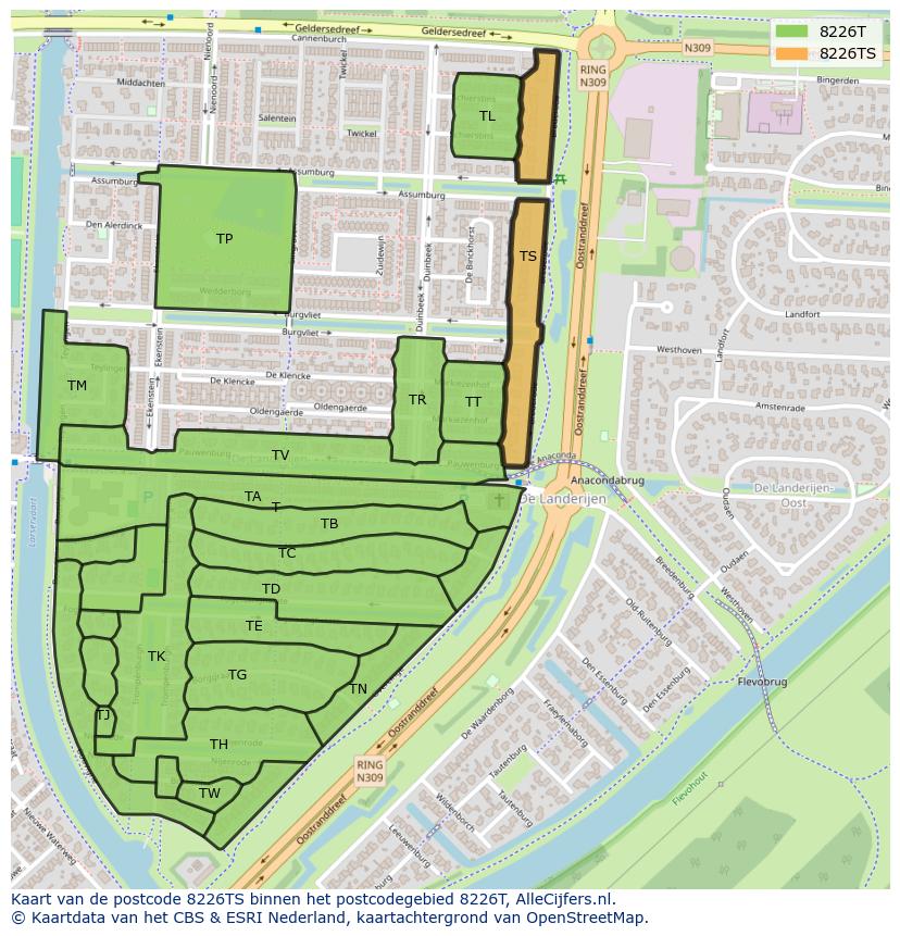 Afbeelding van het postcodegebied 8226 TS op de kaart.