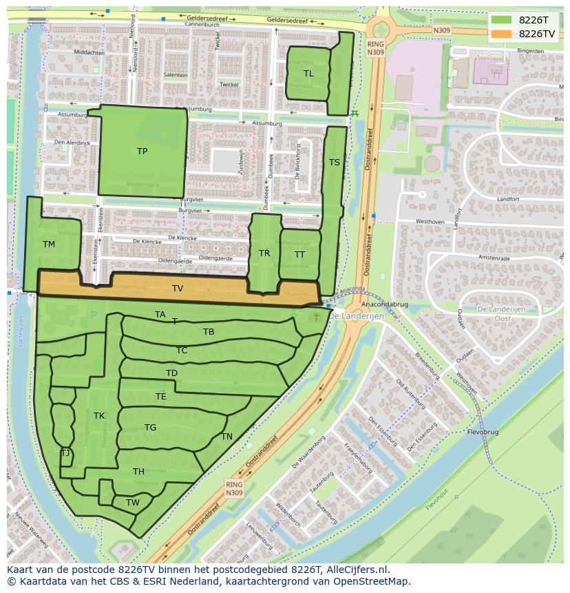 Afbeelding van het postcodegebied 8226 TV op de kaart.