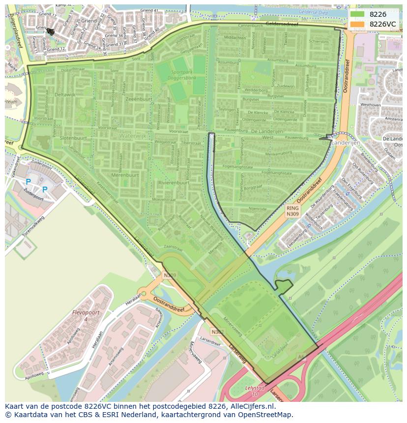 Afbeelding van het postcodegebied 8226 VC op de kaart.
