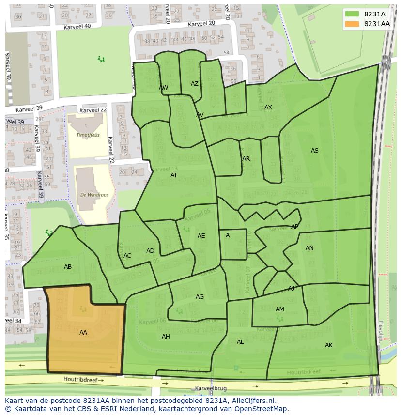 Afbeelding van het postcodegebied 8231 AA op de kaart.