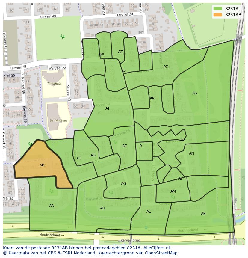 Afbeelding van het postcodegebied 8231 AB op de kaart.