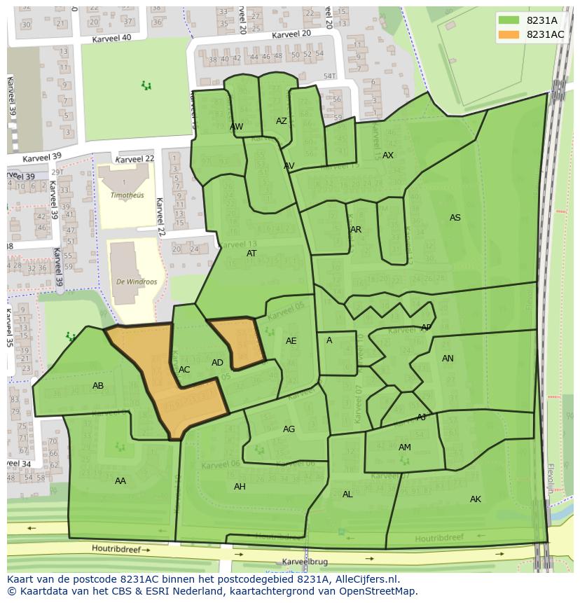 Afbeelding van het postcodegebied 8231 AC op de kaart.