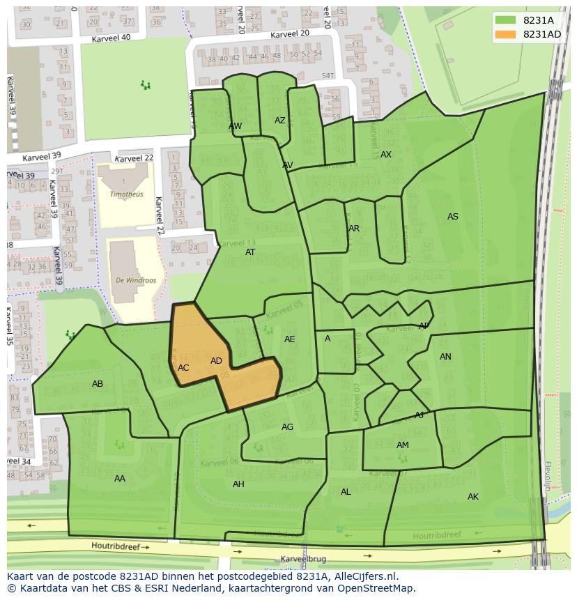 Afbeelding van het postcodegebied 8231 AD op de kaart.