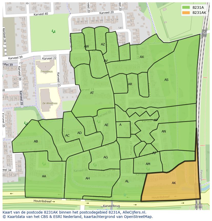 Afbeelding van het postcodegebied 8231 AK op de kaart.