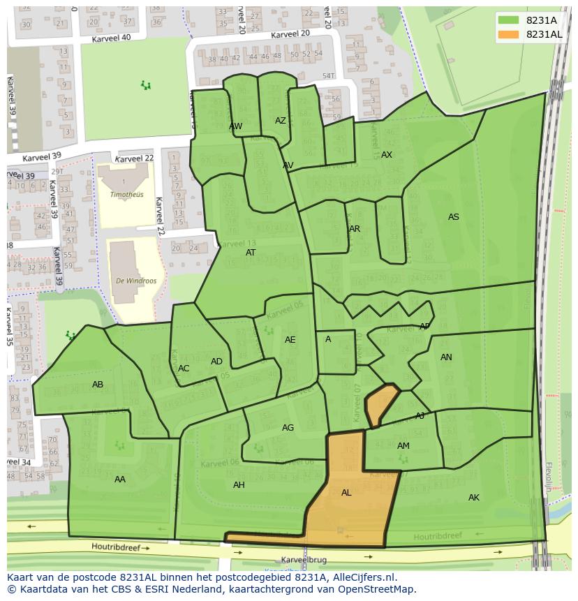 Afbeelding van het postcodegebied 8231 AL op de kaart.
