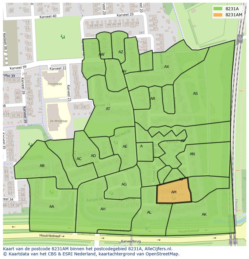 Afbeelding van het postcodegebied 8231 AM op de kaart.
