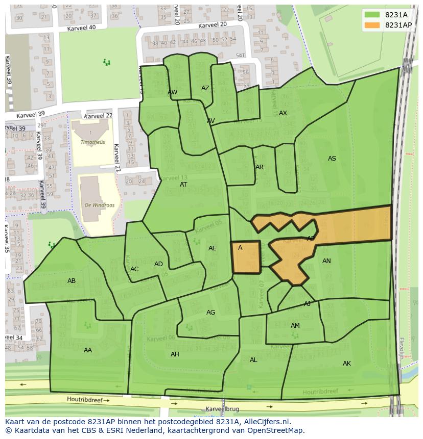 Afbeelding van het postcodegebied 8231 AP op de kaart.