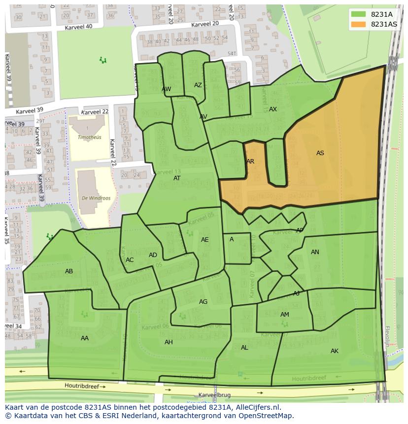 Afbeelding van het postcodegebied 8231 AS op de kaart.