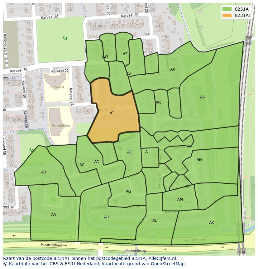 Afbeelding van het postcodegebied 8231 AT op de kaart.