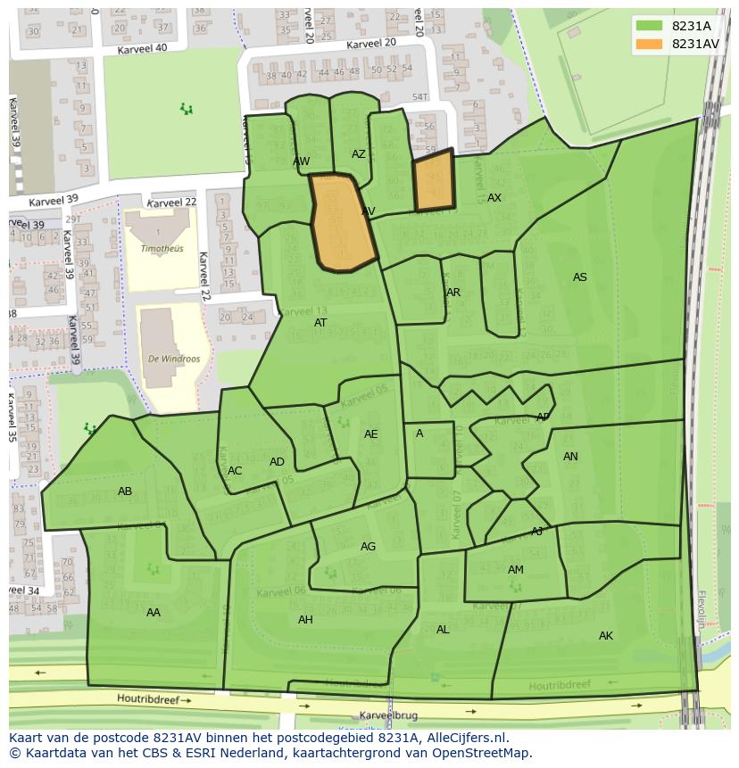 Afbeelding van het postcodegebied 8231 AV op de kaart.